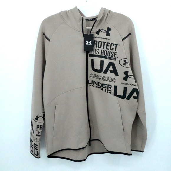 Under Armour Hoodie‎ Mens XL Tan UA Unstoppable Full Zip Athletic Jacket Fleece - Picture 1 of 14